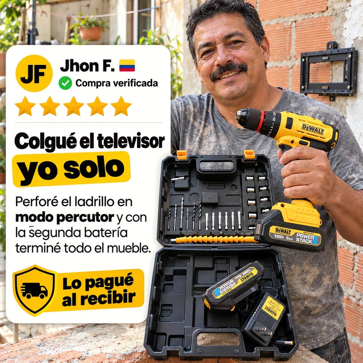 Taladro inalámbrico 128 V · 3 modos, 2 baterías, cargador y maletín con accesorios