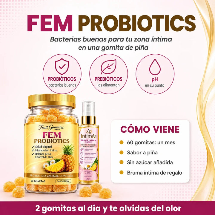 FEM Probiotics · Gomitas de piña para tu bienestar íntimo