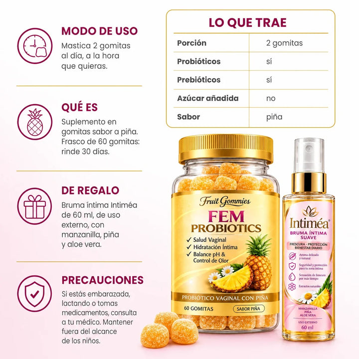 FEM Probiotics · Gomitas de piña para tu bienestar íntimo 🍍